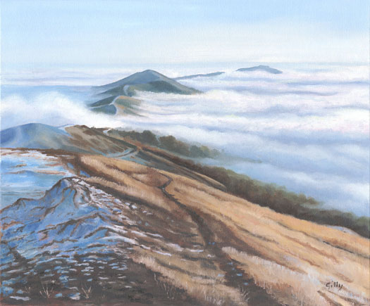 Oil artwork titled Mist over the Malverns.