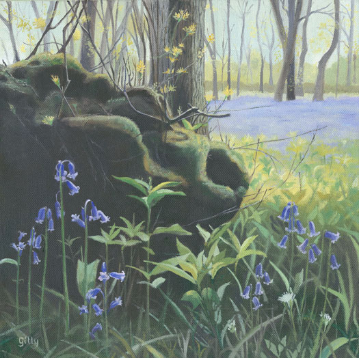 Oil artwork titled Bluebells, Evendine lane.