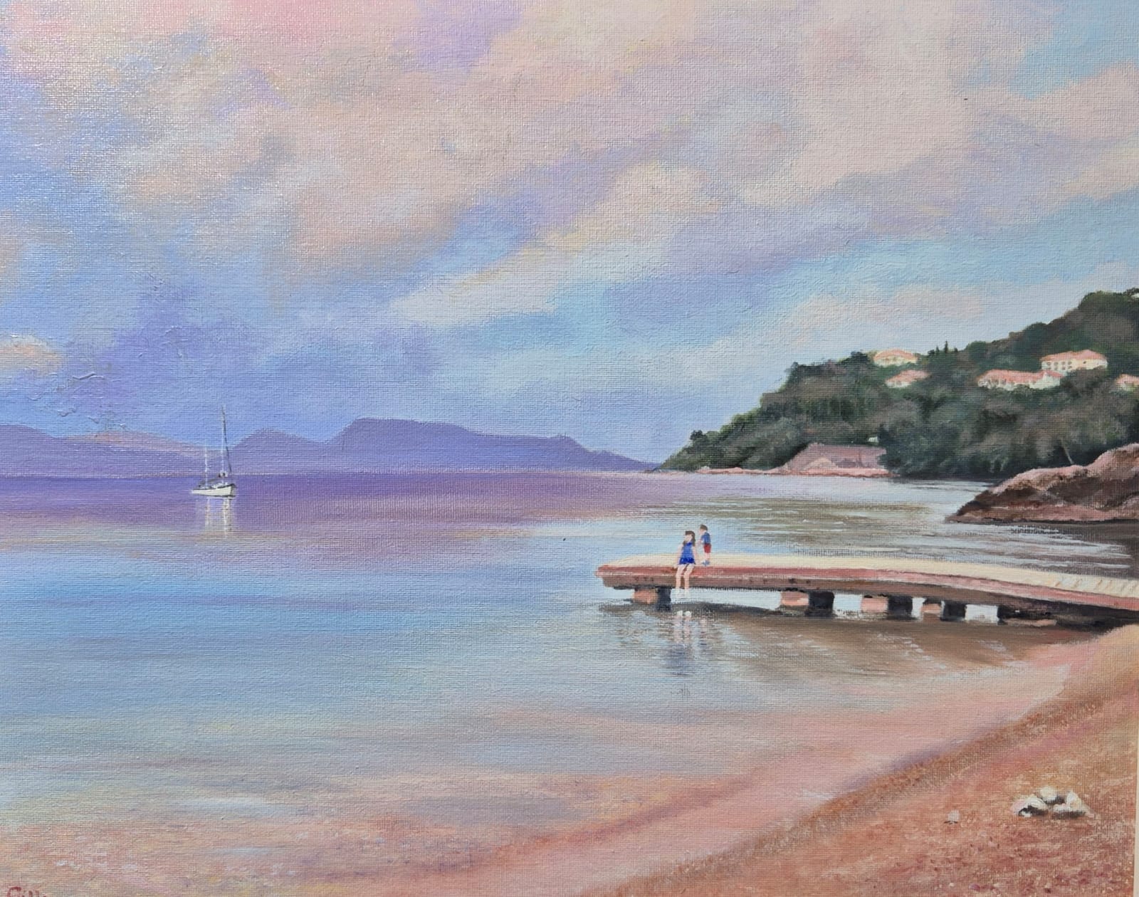 Oil painting of Breath of Zorba Beach in Nikiana, Lefkada, Greece.