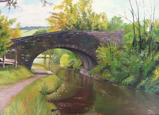 Oil artwork titled On the canal above Llangattock.
