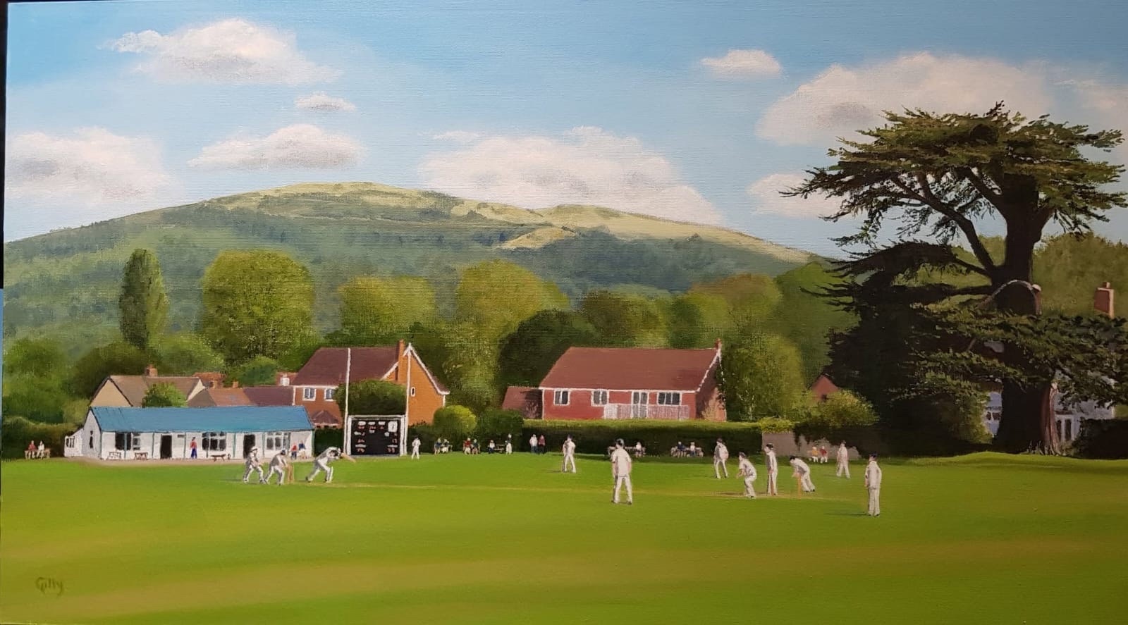 Oil painting titled Colwall Cricket Club.