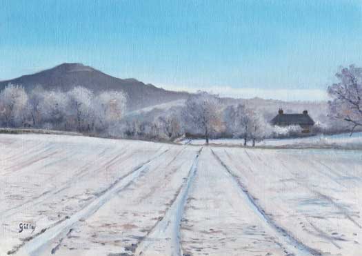 Oil artwork titled Colwall Meadows In Winter.