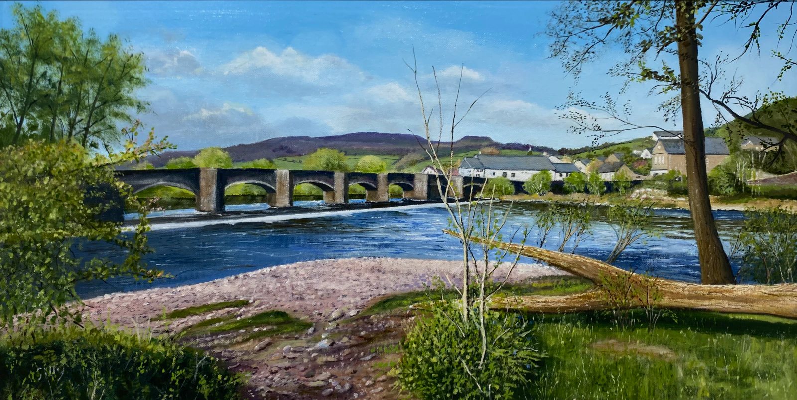Oil artwork titled Crickhowell Bridge.