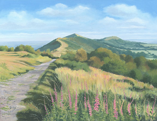 Oil artwork titled Foxgloves in June.