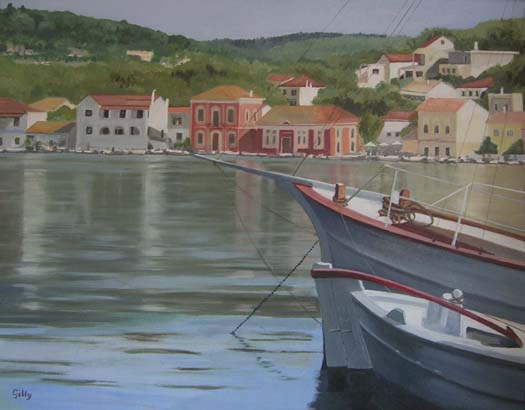 Oil artwork titled Gaios Town, Paxos.