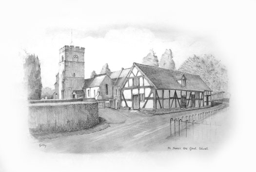 Pencil artwork titled St James the Great, Colwall.