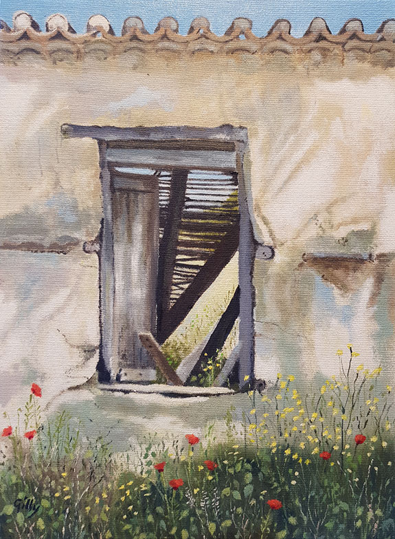 Oil artwork titled Greek Window.