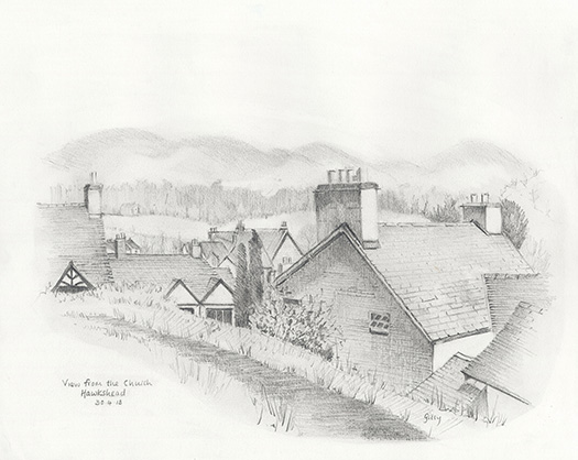 Pencil artwork titled Hawkshead.