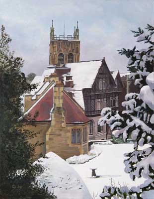 Oil artwork titled Great Malvern in Winter.
