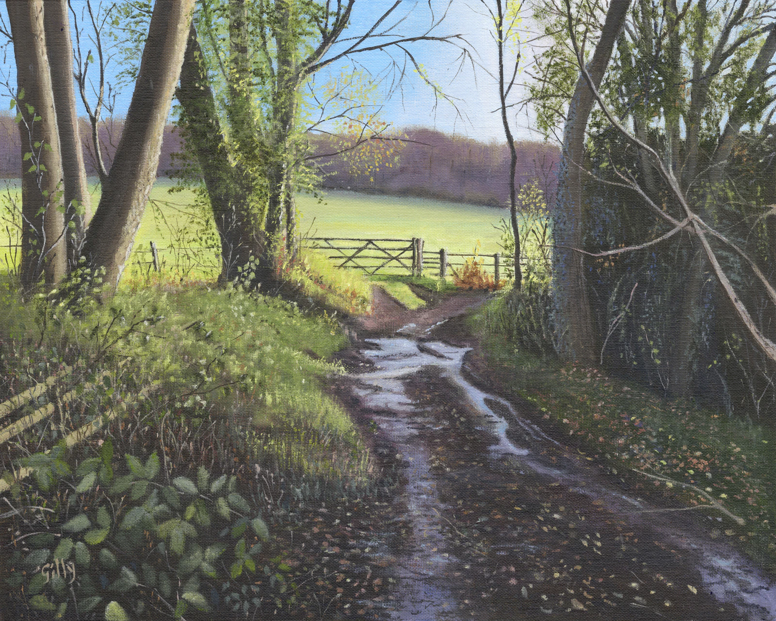Oil artwork titled Meadows below the British Camp.