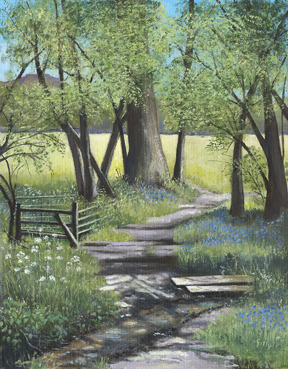 Oil artwork titled Pixie Wood, Evendine Lane.