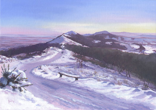 Oil artwork titled Winter on the Malverns.