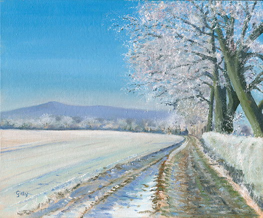 Oil artwork titled Winter Walk To The Camp.